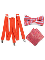 Load image into Gallery viewer, Men&#39;s 3 PC Clip-on Suspenders, Bow Tie &amp; Hanky Sets Men&#39;s Solid Color Bow Tie TheDapperTie Red # 3 Regular 
