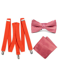 Men's 3 PC Clip-on Suspenders, Bow Tie & Hanky Sets Men's Solid Color Bow Tie TheDapperTie Red # 3 Regular 