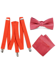 Men's 3 PC Clip-on Suspenders, Bow Tie & Hanky Sets Men's Solid Color Bow Tie TheDapperTie Red # 4 Regular 