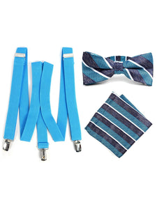 Men's Navy Blue 3 PC Clip-on Suspenders, Bow Tie & Hanky Sets Men's Solid Color Bow Tie TheDapperTie Turquoise # 1 Regular 
