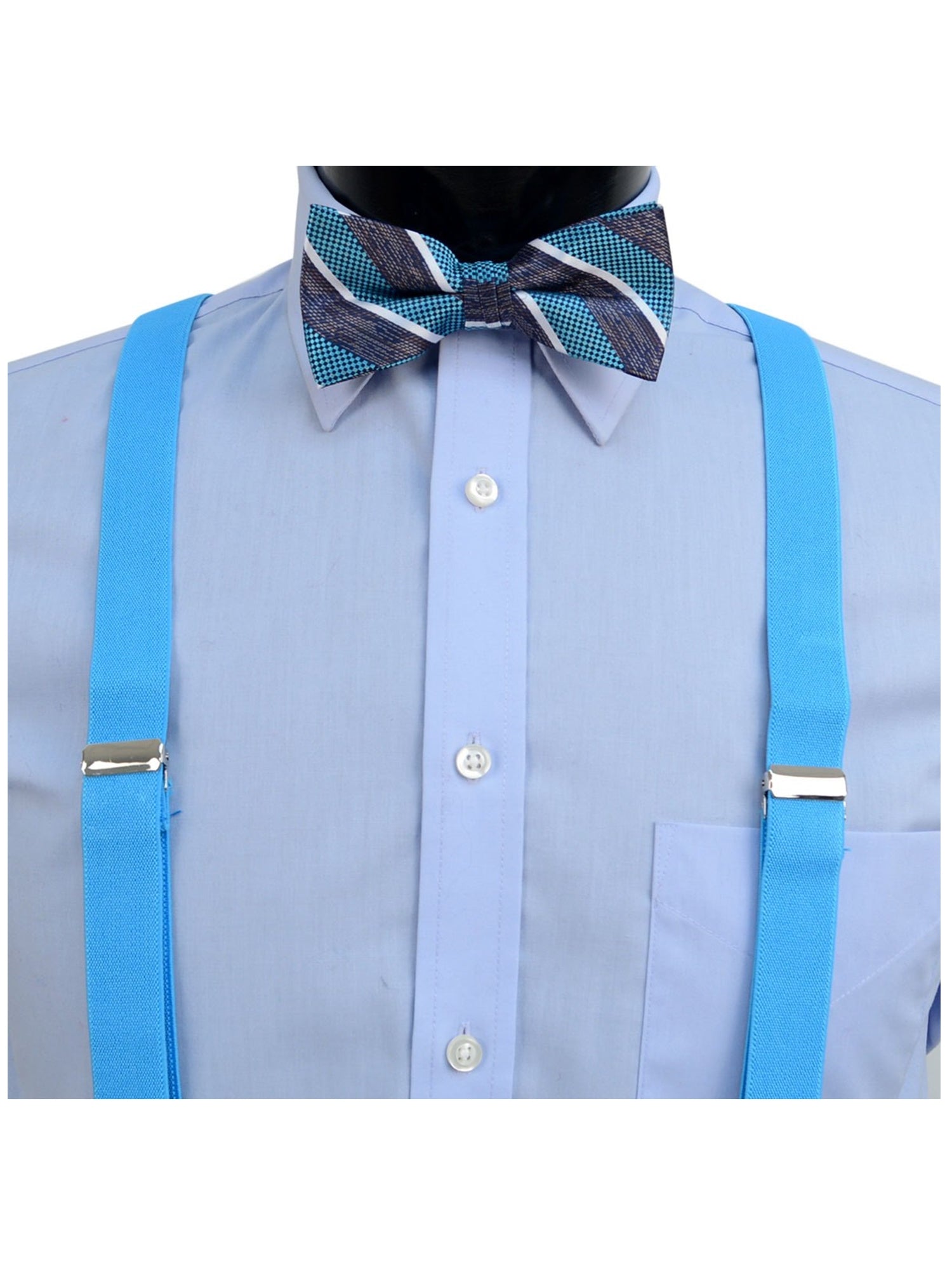 Men's Navy Blue 3 PC Clip-on Suspenders, Bow Tie & Hanky Sets Men's Solid Color Bow Tie TheDapperTie   