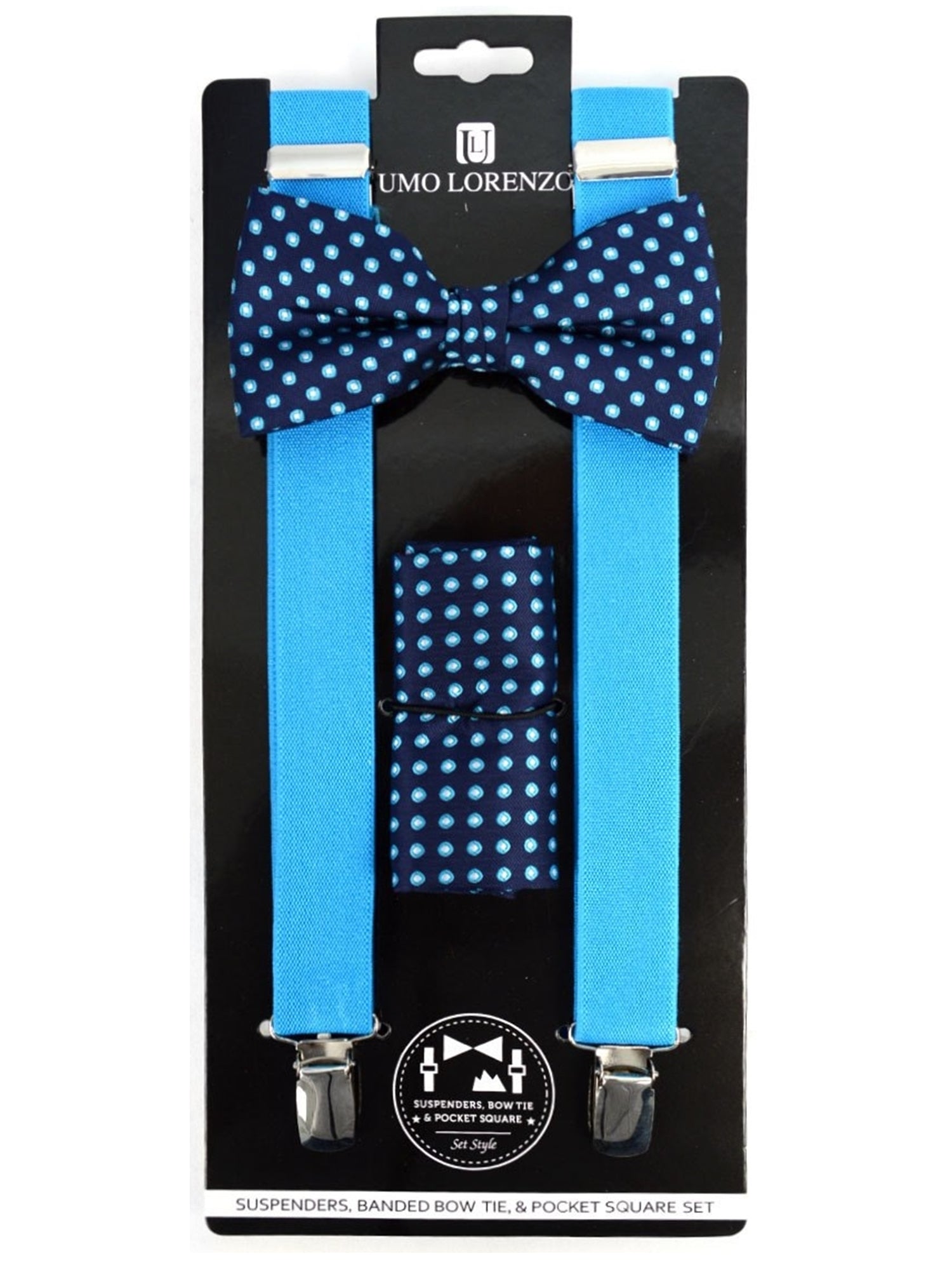Men's Navy Blue 3 PC Clip-on Suspenders, Bow Tie & Hanky Sets Men's Solid Color Bow Tie TheDapperTie Turquoise # 2 Regular 