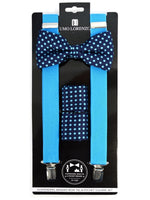 Load image into Gallery viewer, Men&#39;s Navy Blue 3 PC Clip-on Suspenders, Bow Tie &amp; Hanky Sets Men&#39;s Solid Color Bow Tie TheDapperTie Turquoise # 2 Regular 
