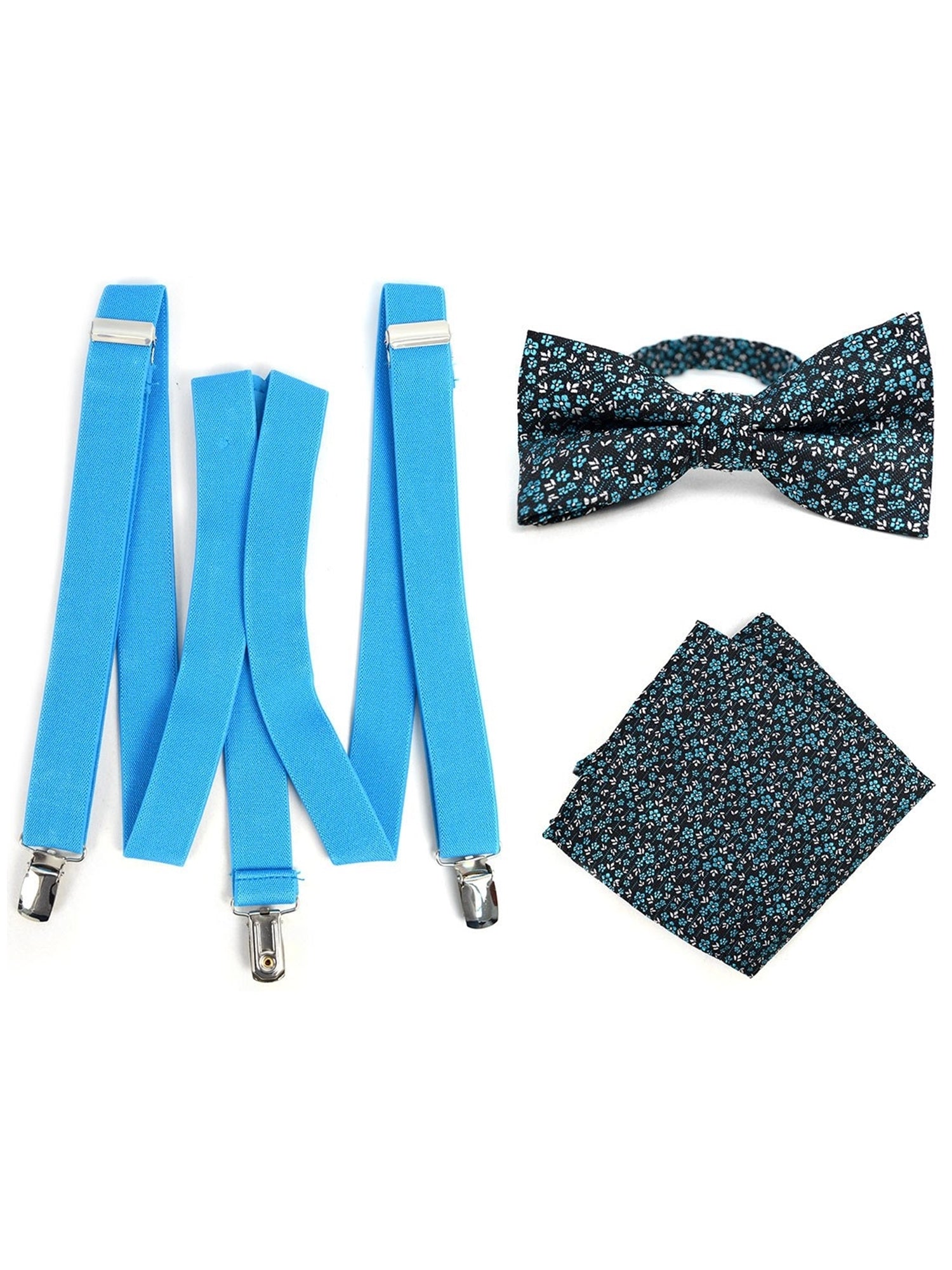 Men's Navy Blue 3 PC Clip-on Suspenders, Bow Tie & Hanky Sets Men's Solid Color Bow Tie TheDapperTie Turquoise # 3 Regular 
