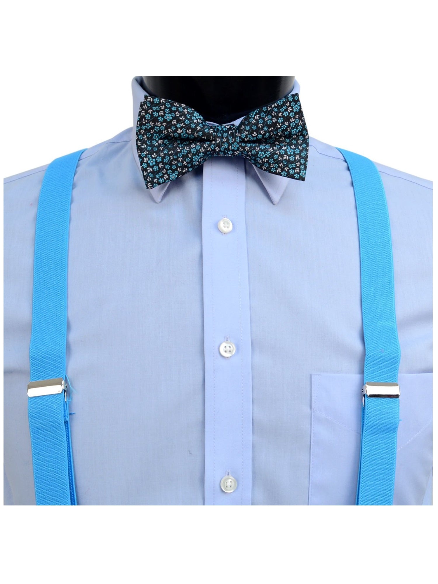 Men's Navy Blue 3 PC Clip-on Suspenders, Bow Tie & Hanky Sets Men's Solid Color Bow Tie TheDapperTie   