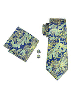 Load image into Gallery viewer, Men&#39;s Blue Yellow &amp; Green Paisley Silk Neck tie Hanky Cufflinks Set Neck Tie TheDapperTie Blue Yellow &amp; Green 59 Inch X 3.4 Inch 
