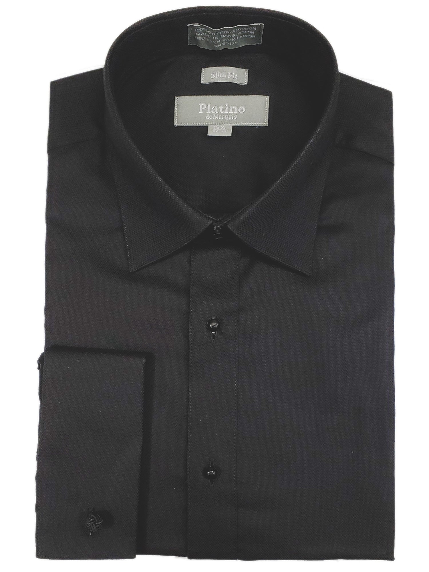 Men's Textured Slim Fit French Cuff Lay down Cotton Tuxedo Shirt Dress Shirt Marquis Black 15.5 Neck 32/33 Sleeve 