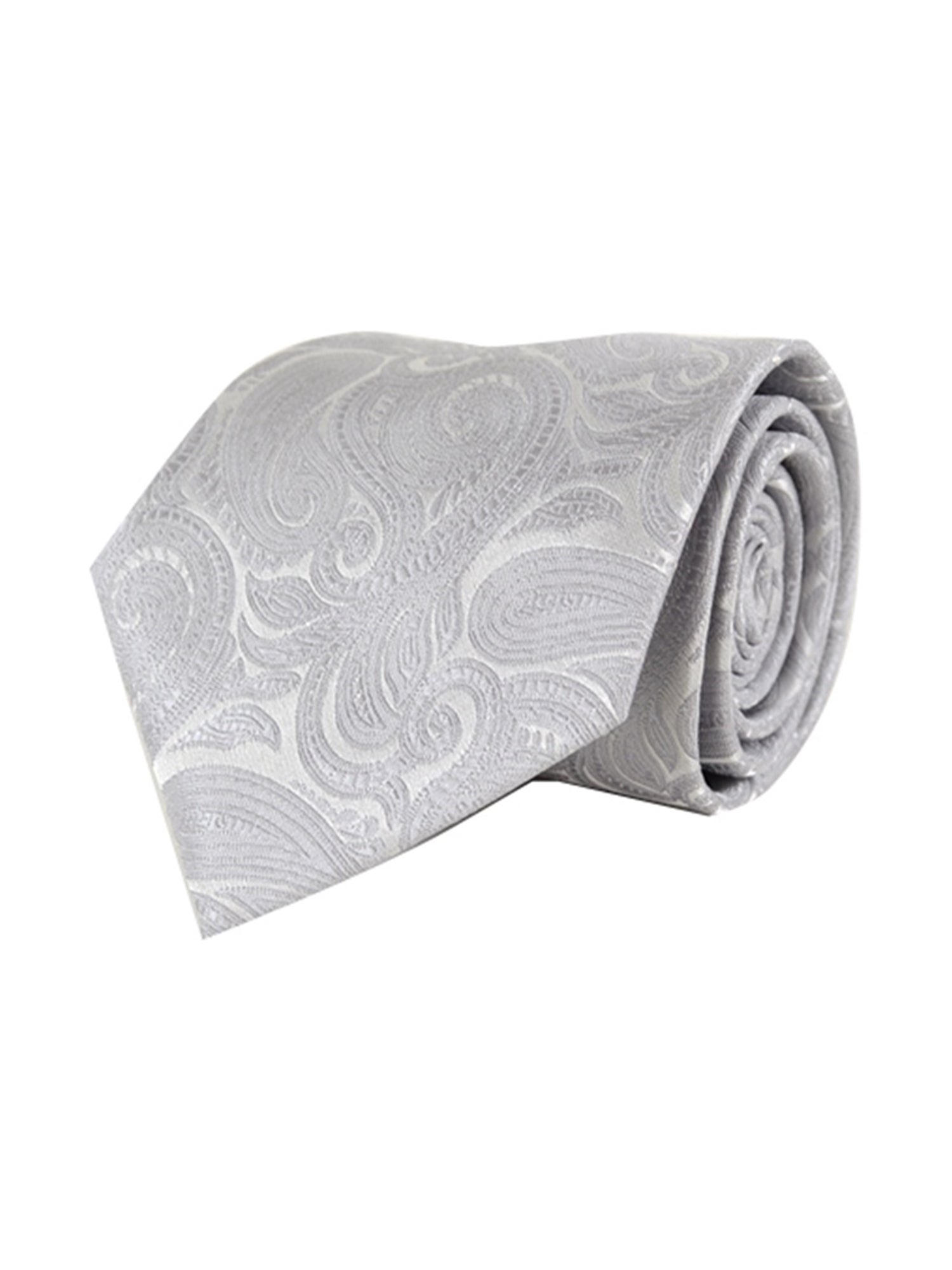 Men's Paisley Microfiber Poly Woven Wedding Neck Tie Neck Tie TheDapperTie Silver Regular 