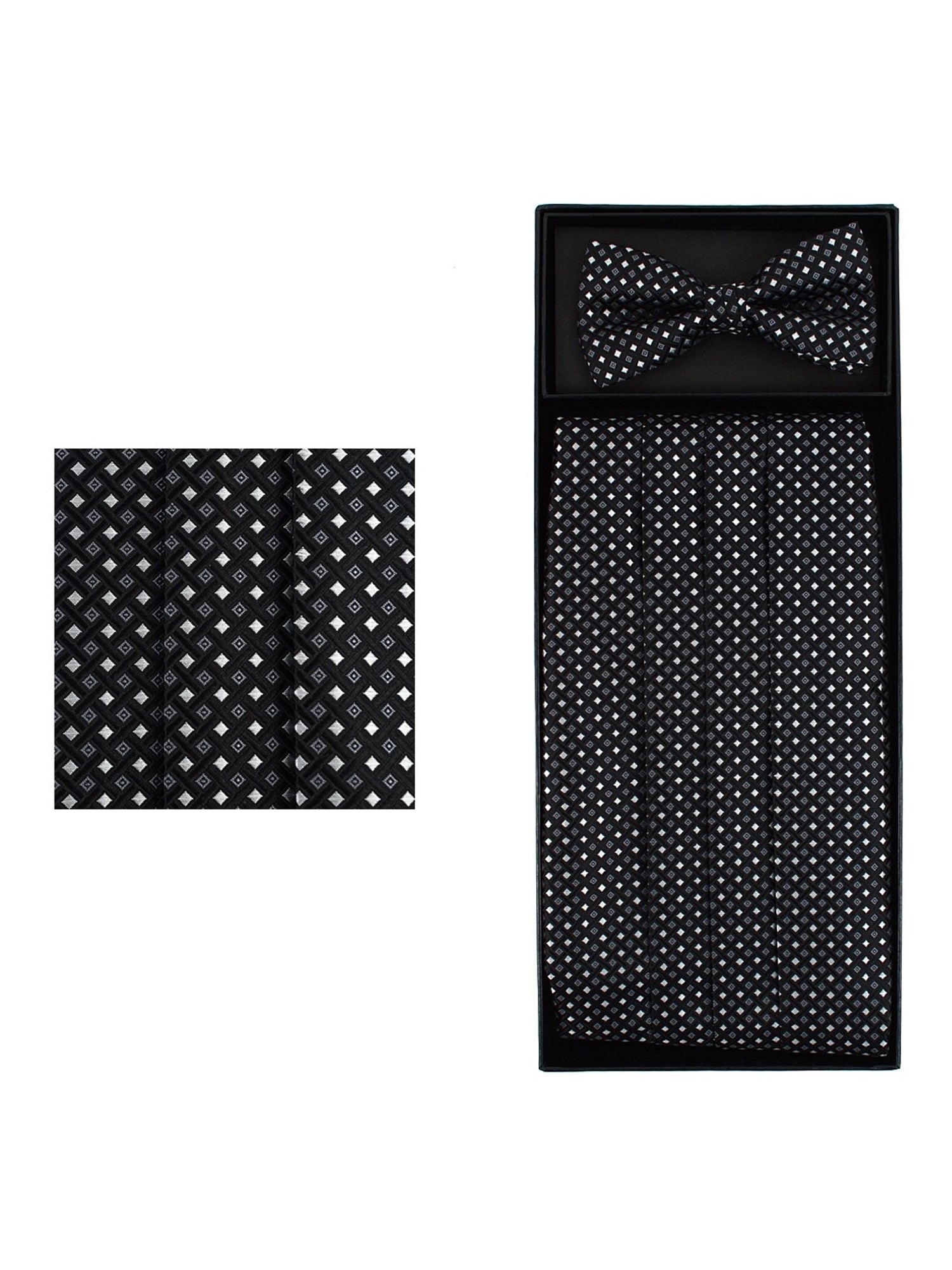 Men's Dotted Matching Adjustable Cummerbund and Bow tie Set Men's Solid Color Bow Tie TheDapperTie Black 3 Regular 