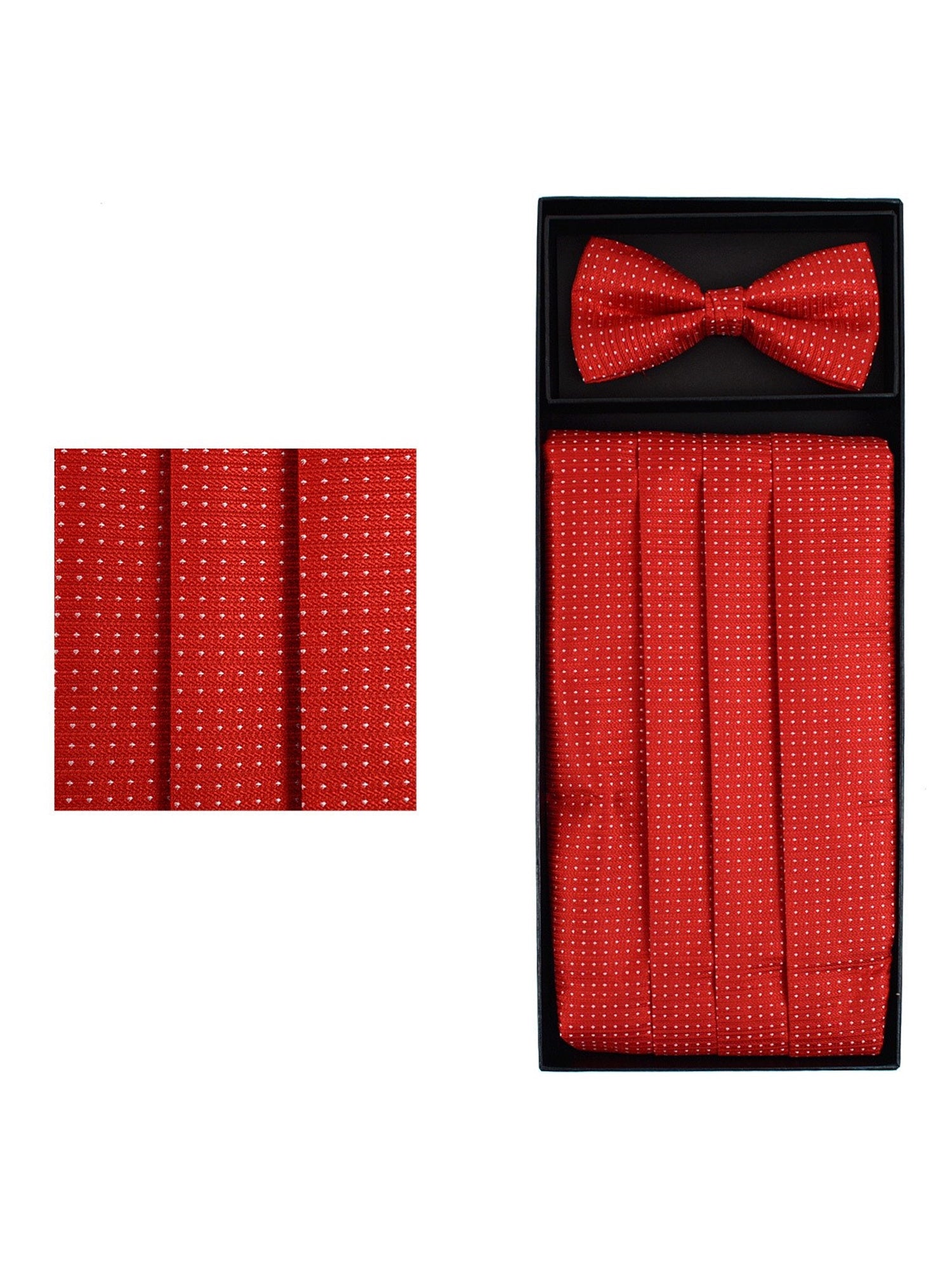 Men's Dotted Matching Adjustable Cummerbund and Bow tie Set Men's Solid Color Bow Tie TheDapperTie Red Regular 
