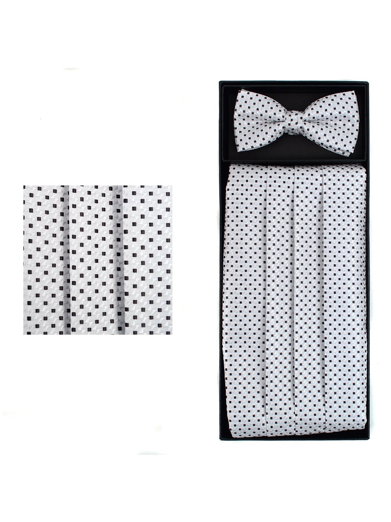 Men's Dotted Matching Adjustable Cummerbund and Bow tie Set Men's Solid Color Bow Tie TheDapperTie White Regular 