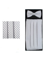Load image into Gallery viewer, Men&#39;s Dotted Matching Adjustable Cummerbund and Bow tie Set Men&#39;s Solid Color Bow Tie TheDapperTie White Regular 
