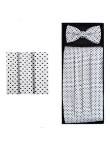 Men's Dotted Matching Adjustable Cummerbund and Bow tie Set Men's Solid Color Bow Tie TheDapperTie White Regular 