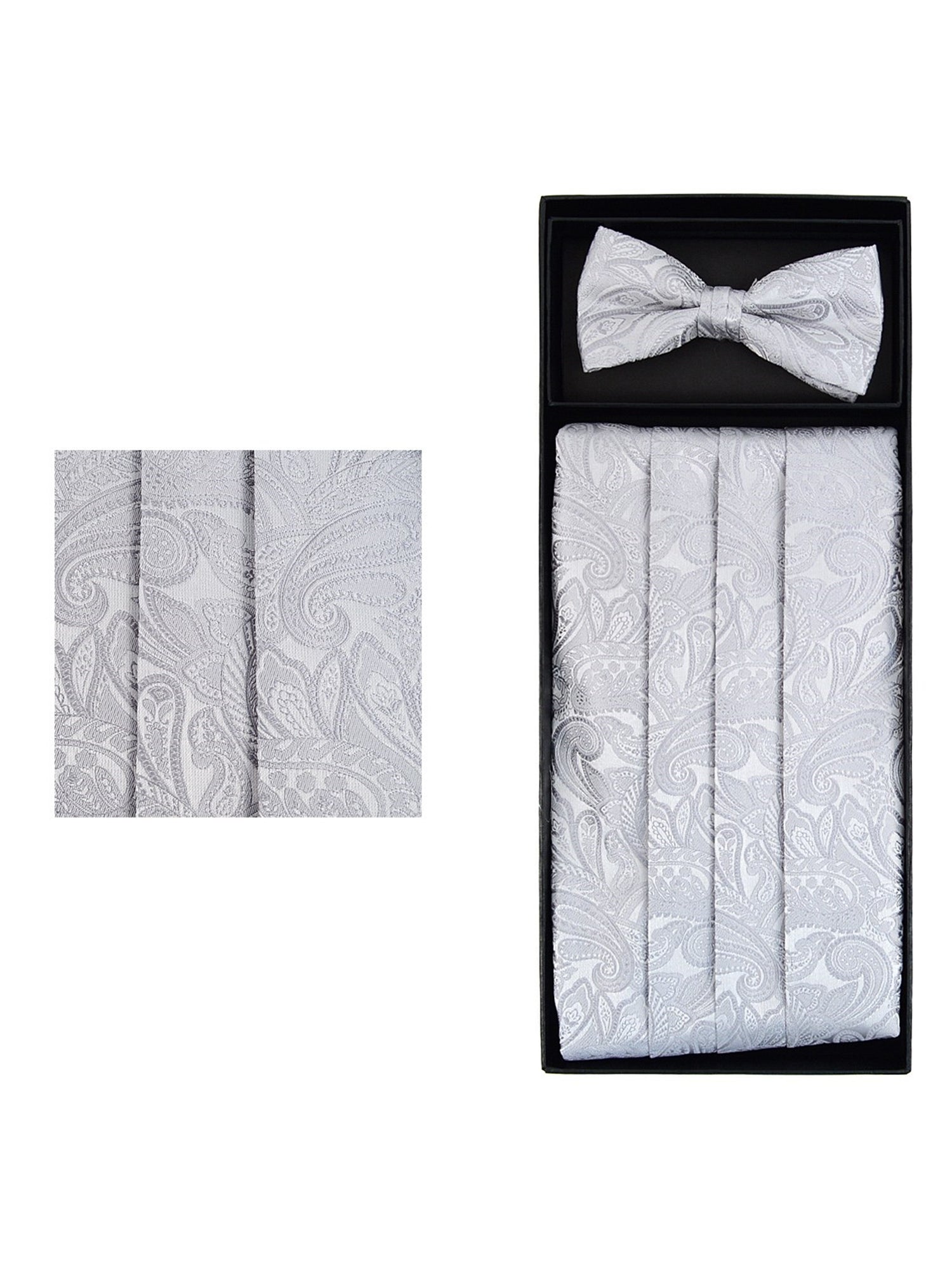 Men's Paisley Matching Adjustable Cummerbund and Bow tie Set Men's Solid Color Bow Tie TheDapperTie Silver Regular 