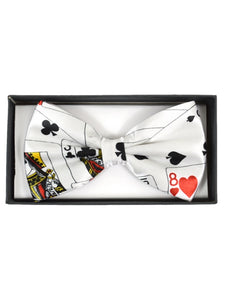 Men's White Poker Playing Cards Print Adjustable Banded  Bow Tie - NFB10009 Neck Tie TheDapperTie White Regular 