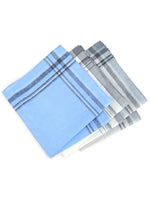 Load image into Gallery viewer, Men&#39;s White Cotton and Polyester Handkerchiefs Prefolded Pocket Squares TheDapperTie 3 Pieces - White, Blue &amp; Gray Regular 

