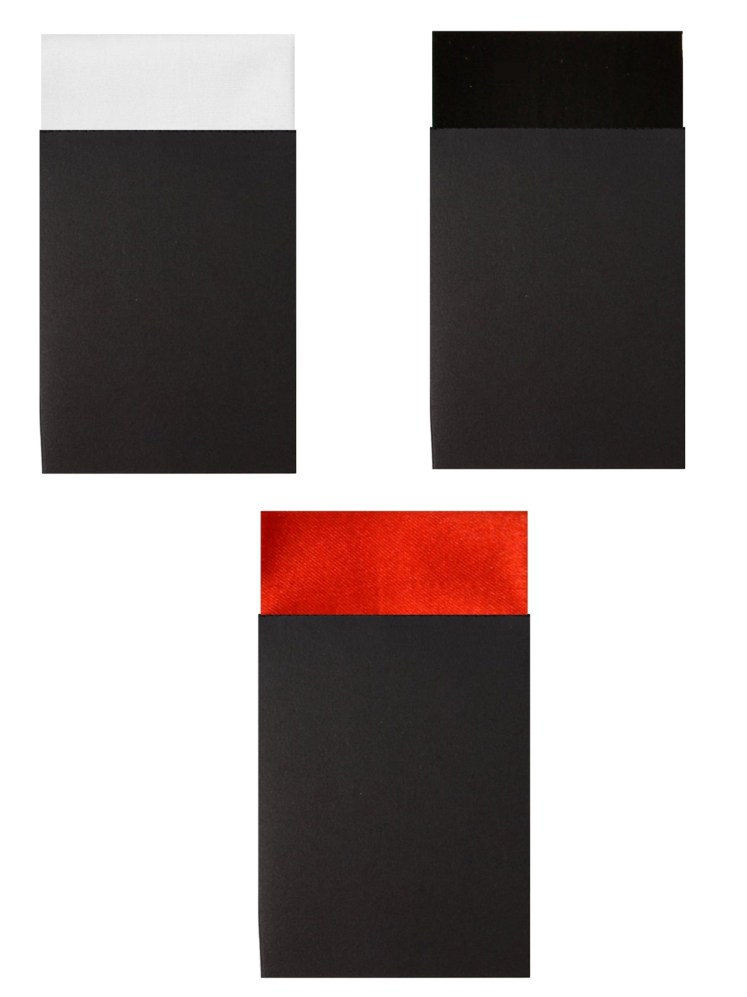 TheDapperTie - Men's White 3 Pcs Puff, 4 Point, Square Top Pre Folded Pocket Square Set Prefolded Pocket Squares TheDapperTie White, Red, Black Regular 