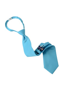 Men's Solid Color Pre-tied Zipper Neck Tie Dapper Neckwear TheDapperTie Aqua Blue One Size 