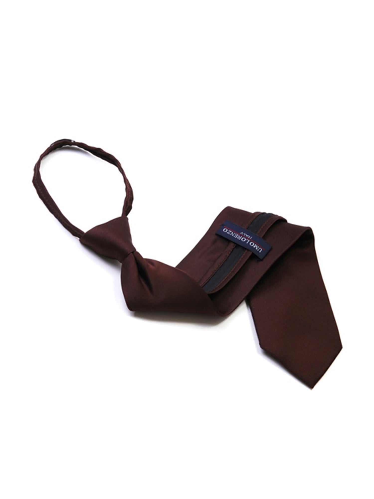 Men's Solid Color Pre-tied Zipper Neck Tie Dapper Neckwear TheDapperTie Brown One Size 