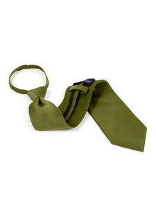 Men's Solid Color Pre-tied Zipper Neck Tie Dapper Neckwear TheDapperTie Olive One Size 