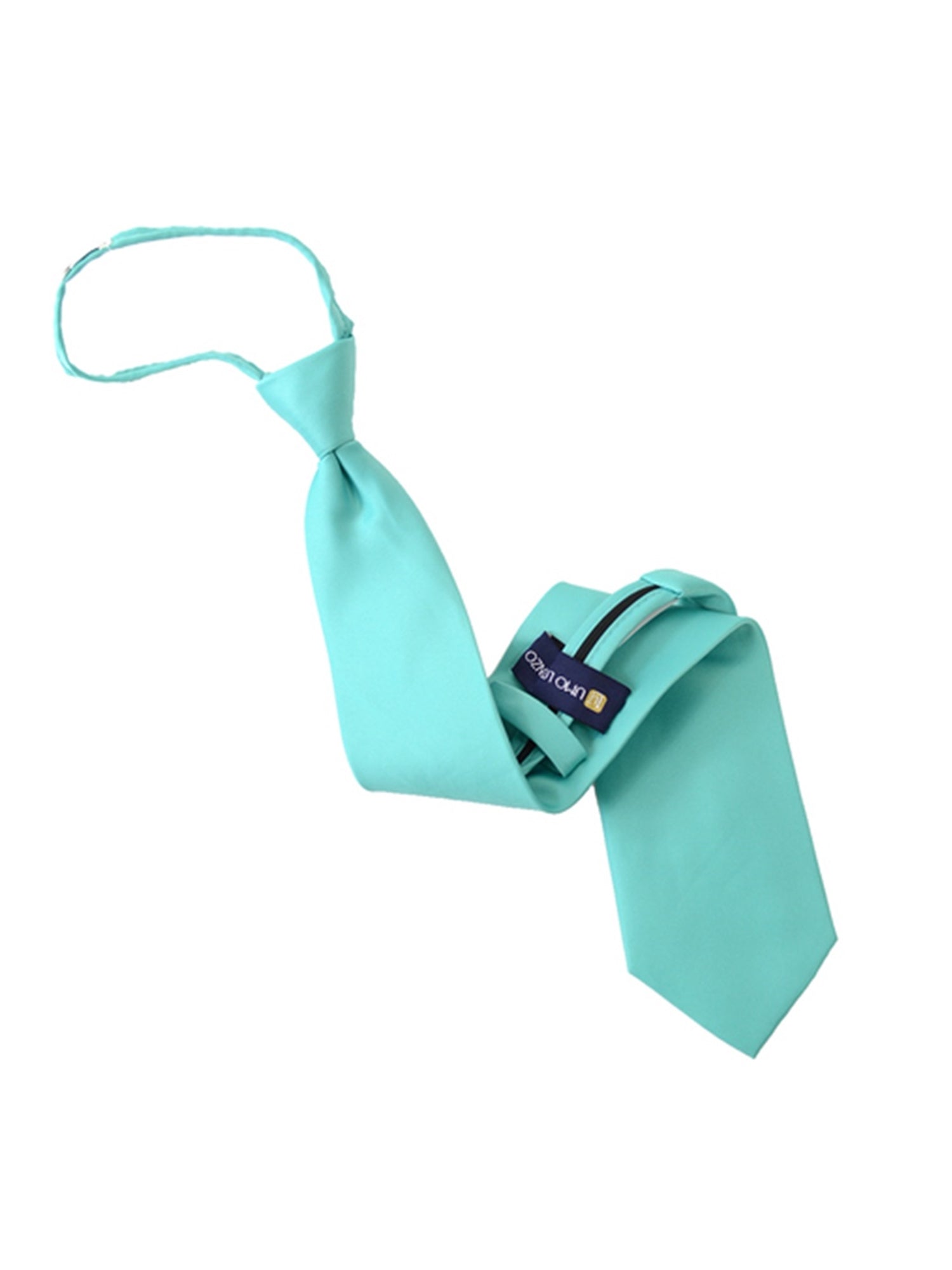 Men's Solid Color Pre-tied Zipper Neck Tie Dapper Neckwear TheDapperTie Turquoise One Size 
