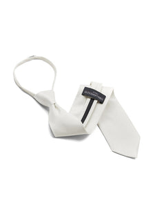 Boy's Solid Color Pre-tied Zipper Neck Tie Dapper Neckwear TheDapperTie White 8" x 2" 