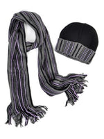 Load image into Gallery viewer, New Unisex Acrylic Winter Set Scarf And Hat Scarf TheDapperTie Black And Grey One Size 
