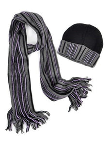 New Unisex Acrylic Winter Set Scarf And Hat Scarf TheDapperTie Black And Grey One Size 