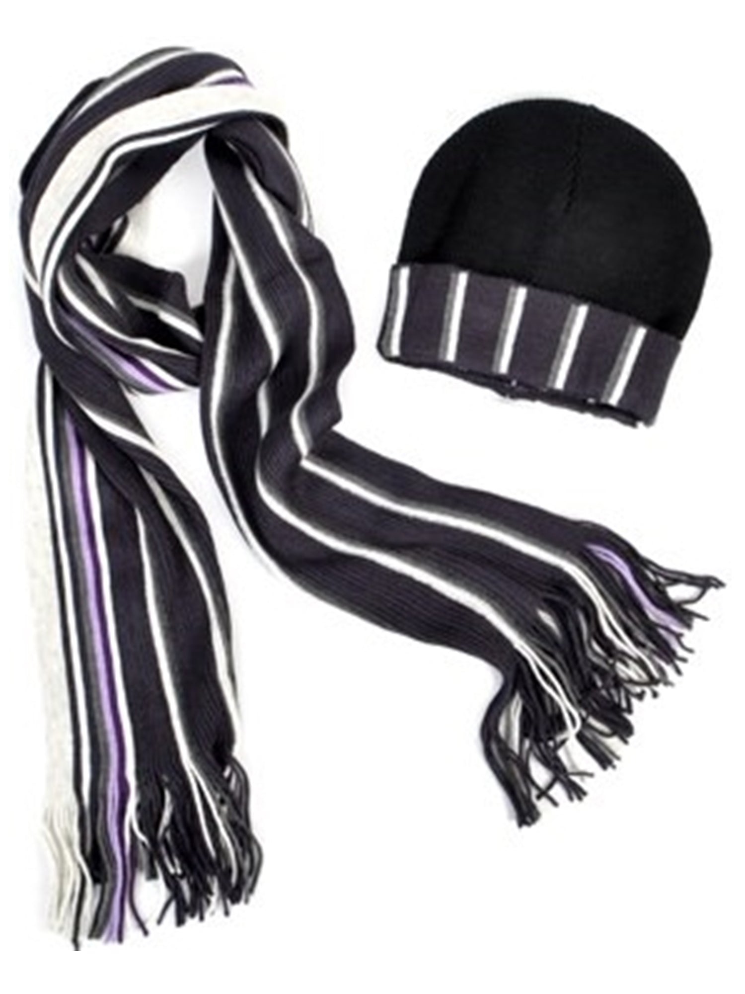 New Unisex Acrylic Winter Set Scarf And Hat Scarf TheDapperTie Black And Ivory One Size 