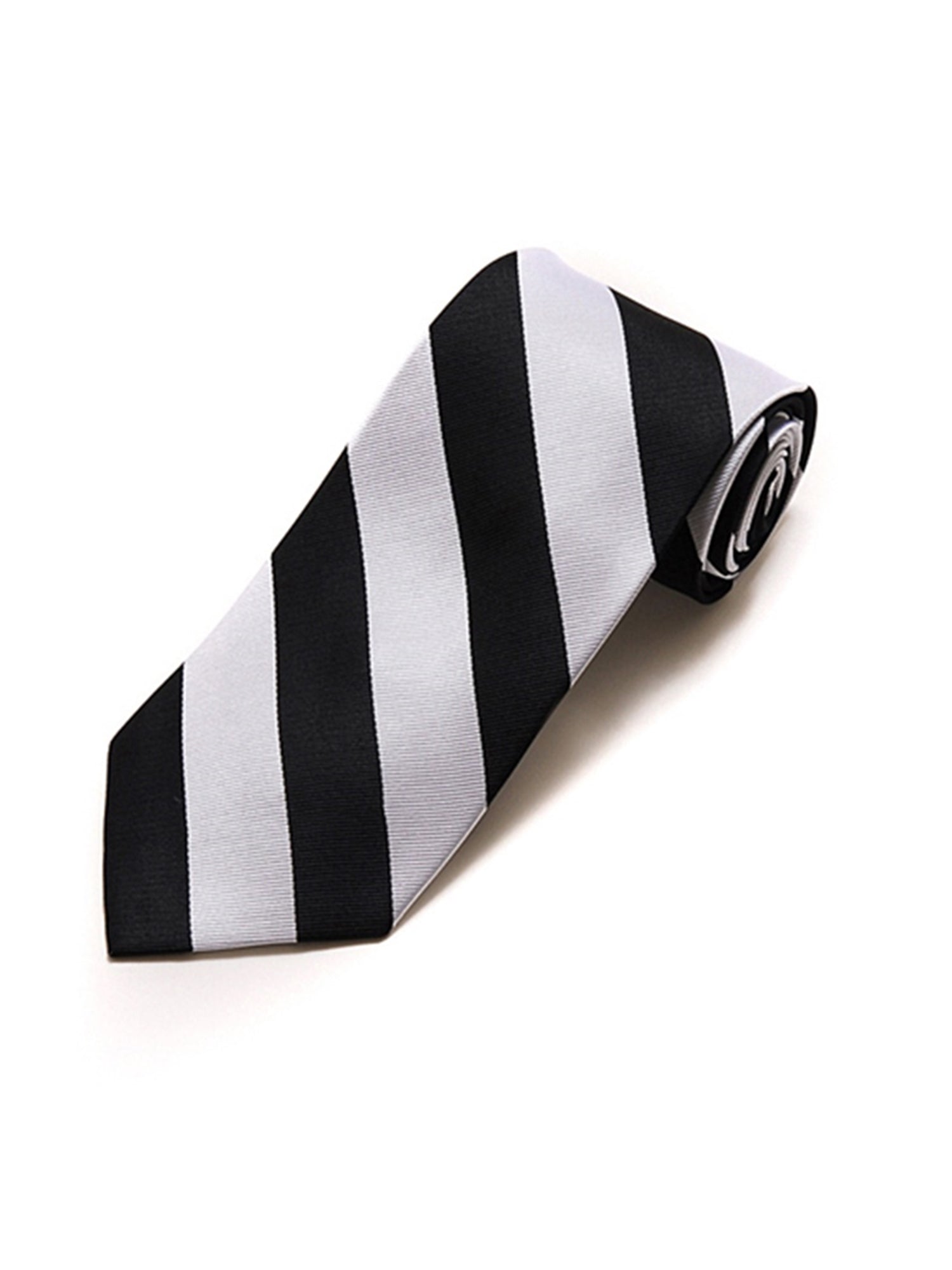 Men's College Striped Colored Silk Long Or X-Long Neck Tie Neck Tie TheDapperTie Silver & Black 57" long & 3.25" wide 