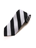 Load image into Gallery viewer, Men&#39;s College Striped Colored Silk Long Or X-Long Neck Tie Neck Tie TheDapperTie Silver &amp; Black 57&quot; long &amp; 3.25&quot; wide 
