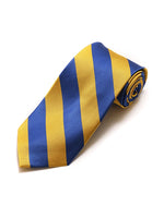 Load image into Gallery viewer, Men&#39;s College Striped Colored Silk Long Or X-Long Neck Tie Neck Tie TheDapperTie Blue &amp; Gold 57&quot; long &amp; 3.25&quot; wide 
