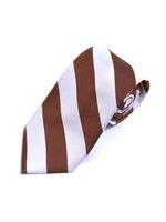Load image into Gallery viewer, Men&#39;s College Striped Colored Silk Long Or X-Long Neck Tie Neck Tie TheDapperTie Brown &amp; White 57&quot; long &amp; 3.25&quot; wide 

