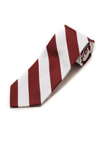Load image into Gallery viewer, Men&#39;s College Striped Colored Silk Long Or X-Long Neck Tie Neck Tie TheDapperTie Burgundy &amp; White 57&quot; long &amp; 3.25&quot; wide 
