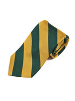 Load image into Gallery viewer, Men&#39;s College Striped Colored Silk Long Or X-Long Neck Tie Neck Tie TheDapperTie Green &amp; Gold 57&quot; long &amp; 3.25&quot; wide 

