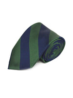 Load image into Gallery viewer, Men&#39;s College Striped Colored Silk Long Or X-Long Neck Tie Neck Tie TheDapperTie Green &amp; Navy 57&quot; long &amp; 3.25&quot; wide 
