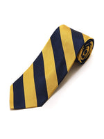 Load image into Gallery viewer, Men&#39;s College Striped Colored Silk Long Or X-Long Neck Tie Neck Tie TheDapperTie Navy &amp; Gold 57&quot; long &amp; 3.25&quot; wide 
