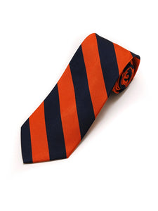 Men's College Striped Colored Silk Long Or X-Long Neck Tie Neck Tie TheDapperTie Navy & Orange 57" long & 3.25" wide 