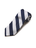 Load image into Gallery viewer, Men&#39;s College Striped Colored Silk Long Or X-Long Neck Tie Neck Tie TheDapperTie Navy &amp; White 57&quot; long &amp; 3.25&quot; wide 
