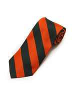 Load image into Gallery viewer, Men&#39;s College Striped Colored Silk Long Or X-Long Neck Tie Neck Tie TheDapperTie Orange &amp; Green 57&quot; long &amp; 3.25&quot; wide 
