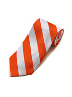 Load image into Gallery viewer, Men&#39;s College Striped Colored Silk Long Or X-Long Neck Tie Neck Tie TheDapperTie Orange &amp; White 57&quot; long &amp; 3.25&quot; wide 
