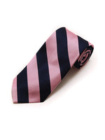Load image into Gallery viewer, Men&#39;s College Striped Colored Silk Long Or X-Long Neck Tie Neck Tie TheDapperTie Pink &amp; Navy 57&quot; long &amp; 3.25&quot; wide 
