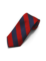Load image into Gallery viewer, Men&#39;s College Striped Colored Silk Long Or X-Long Neck Tie Neck Tie TheDapperTie Red &amp; Navy 57&quot; long &amp; 3.25&quot; wide 
