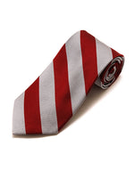 Load image into Gallery viewer, Men&#39;s College Striped Colored Silk Long Or X-Long Neck Tie Neck Tie TheDapperTie Red &amp; Silver 57&quot; long &amp; 3.25&quot; wide 
