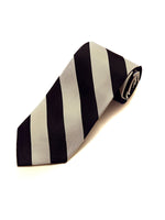 Load image into Gallery viewer, Men&#39;s College Striped Colored Silk Long Or X-Long Neck Tie Neck Tie TheDapperTie Taupe &amp; Black 57&quot; long &amp; 3.25&quot; wide 
