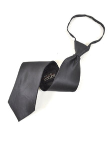 Men's Silk Solid Color Pre-tied Zipper Neck Tie Dapper Neckwear TheDapperTie Black One Size 
