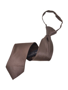 Men's Silk Solid Color Pre-tied Zipper Neck Tie Dapper Neckwear TheDapperTie Brown One Size 