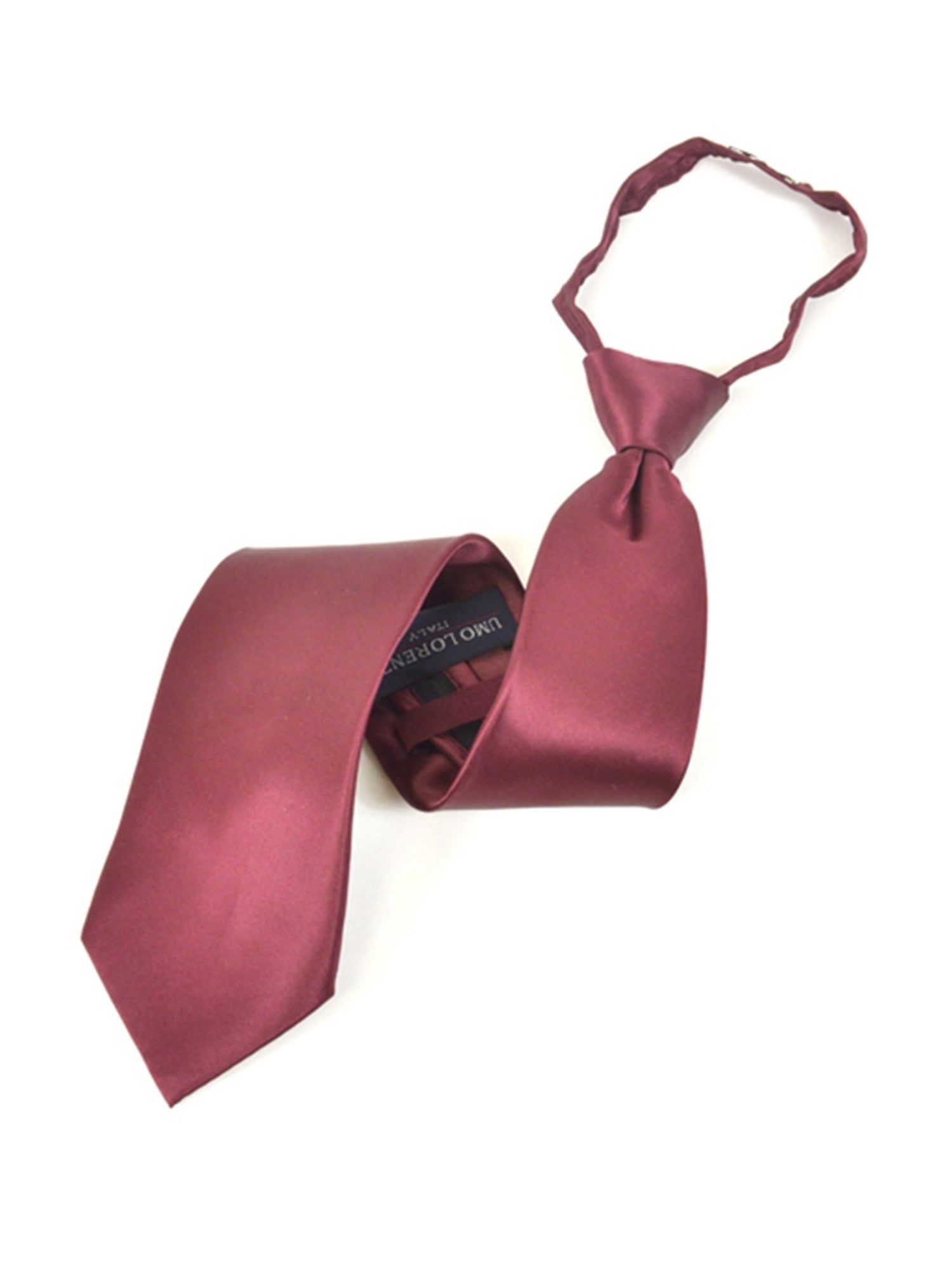 Men's Silk Solid Color X-Long Pre-tied Zipper Neck Tie Dapper Neckwear TheDapperTie Burgundy One Size 
