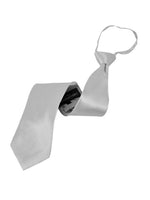 Load image into Gallery viewer, Men&#39;s Silk Solid Color Pre-tied Zipper Neck Tie Dapper Neckwear TheDapperTie Silver One Size 

