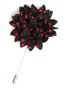 Men's Flower Lapel Pin Boutonniere For Suit Lapel Pin TheDapperTie Black & Pink Polka Regular 